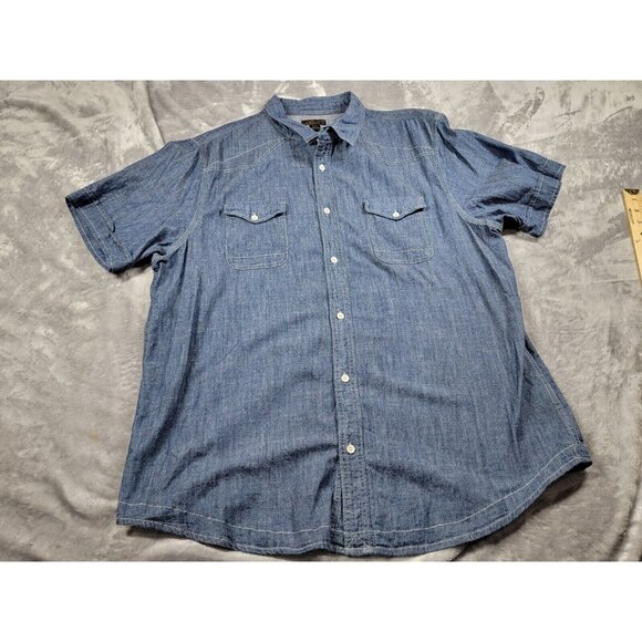 Helix Western Blue Button up Denim Short Sleeve Shirt Men's size 2XL - Picture 2 of 7